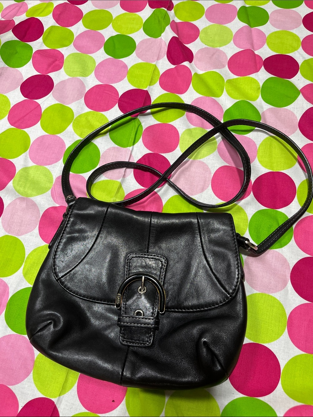 Coach HOBO VTG Black Leather Crossbody Bag with Buckle Detail